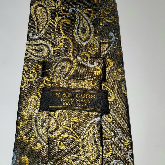Kai Long Black & Gold Tie - Made by hand Silk 100% - Picture 2 of 7